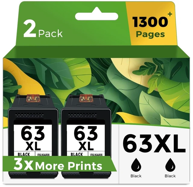 Main image of 63XL Black Ink Cartridges Replacement for HP 63 HP63 XL HP63XL BK 2-Pack for 3830 4650 4652 4655 5200 5252 5255 5258 4520 4512 1112 2132 3630 3632 3631 2130 4510 4654 Printer High Yield Cartridge
