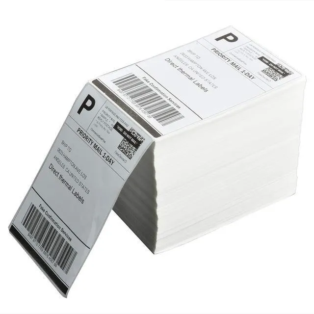 Alt view image 2 of 5 - 4 Stacks Fanfold 4" x 6" Direct Thermal Labels, 1000 Labels Per Stack, White Perforated Shipping Labels, Permanent-Adhesive, Compatible Zebra, Rollo Thermal Label Printer