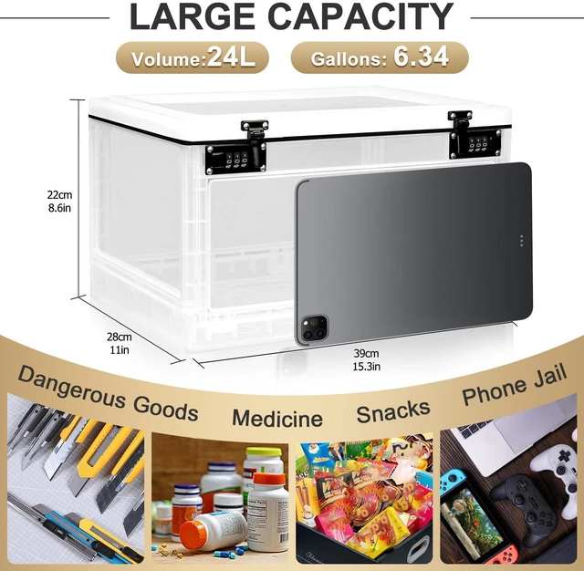 Alt view image 2 of 7 - Large Lock Box for Personal Items, 24 Litre Combination Lockable Storage Box for Office Locker/School/Medicine/Snacks/Phone Jail/Electronic/Home