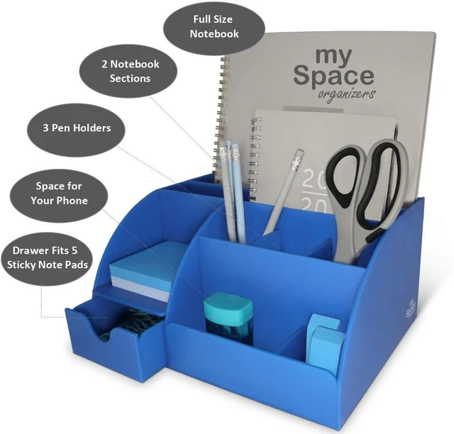 Alt view image 3 of 6 - Blue Desk Organizer, 9 Compartments, Office Supplies and Desk Accessories Organizer, Pen Holder Decor Desktop (Blue)