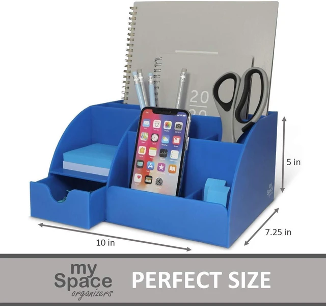 Alt view image 5 of 6 - Blue Desk Organizer, 9 Compartments, Office Supplies and Desk Accessories Organizer, Pen Holder Decor Desktop (Blue)