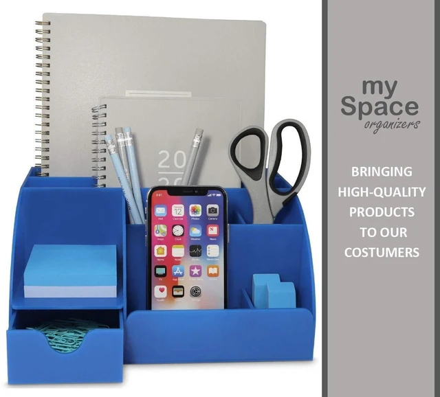 Alt view image 6 of 6 - Blue Desk Organizer, 9 Compartments, Office Supplies and Desk Accessories Organizer, Pen Holder Decor Desktop (Blue)