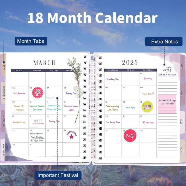Alt view image 5 of 7 - Planner 2026-2027, 18 Months Large Daily Weekly Monthly Organizer July 2026 - Dec 2027, 8.5x9.8", Calendar with Page Tabs, Separator, Pocket Folder, Bookmark & Stickers & Sticky Note Set