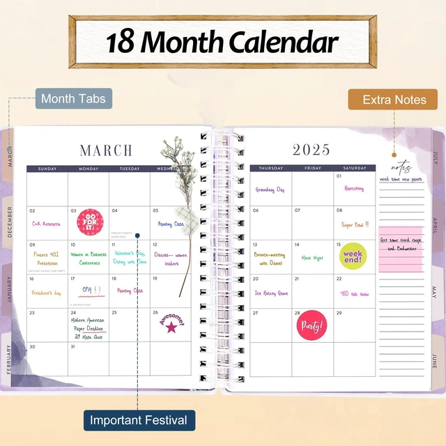 Alt view image 5 of 7 - Planner 2026-2027, 18 Months Large Daily Weekly Monthly Organizer July 2026 - Dec 2027, 8.5x9.8", Calendar with Page Tabs, Separator, Pocket Folder, Bookmark & Stickers & Sticky Note Set