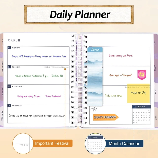 Alt view image 6 of 7 - Planner 2026-2027, 18 Months Large Daily Weekly Monthly Organizer July 2026 - Dec 2027, 8.5x9.8", Calendar with Page Tabs, Separator, Pocket Folder, Bookmark & Stickers & Sticky Note Set