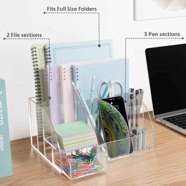 Alt view image 2 of 7 - Clear Acrylic Desk Oganizer, 9 Compartments, Office Supplies and Desk Accessories Organizer, Home Decor Desktop Organizer (Clear)