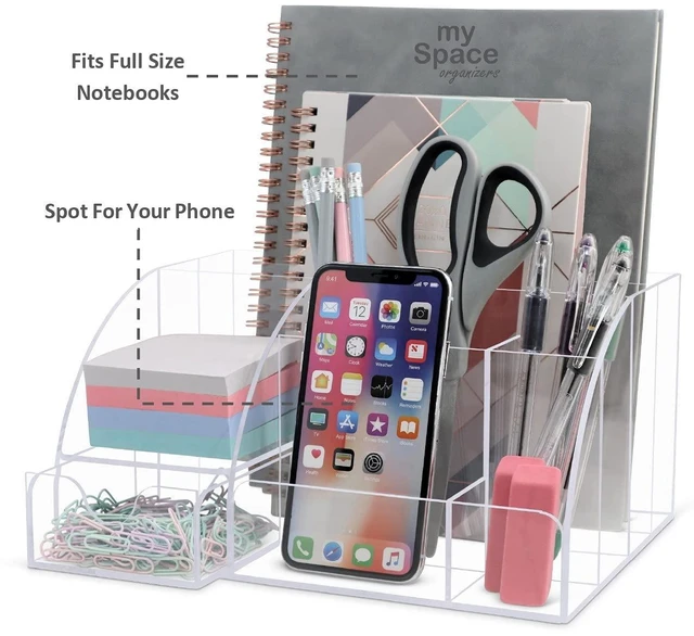 Alt view image 3 of 7 - Clear Acrylic Desk Oganizer, 9 Compartments, Office Supplies and Desk Accessories Organizer, Home Decor Desktop Organizer (Clear)