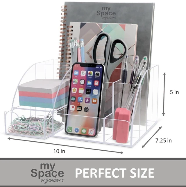 Alt view image 6 of 7 - Clear Acrylic Desk Oganizer, 9 Compartments, Office Supplies and Desk Accessories Organizer, Home Decor Desktop Organizer (Clear)