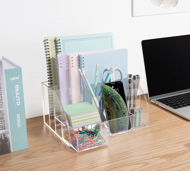 Alt view image 5 of 7 - Clear Acrylic Desk Oganizer, 9 Compartments, Office Supplies and Desk Accessories Organizer, Home Decor Desktop Organizer (Clear)