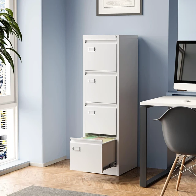 Alt view image 2 of 7 - 4 Drawer File Cabinet, Filing Cabinets for Home Office, Metal Vertical File Storage Cabinet with Lock, Locking File Cabinet for A4 Legal/Letter, 15" W x 17.7" D x 50.1" H, Assembly Required