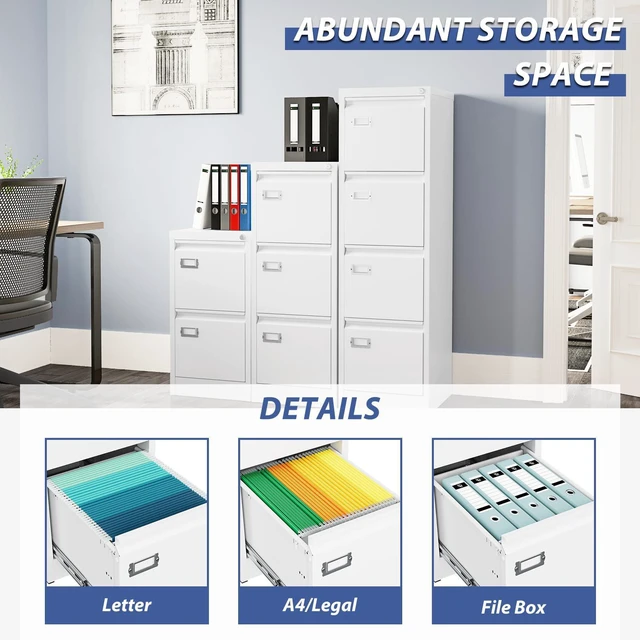 Alt view image 6 of 7 - 4 Drawer File Cabinet, Filing Cabinets for Home Office, Metal Vertical File Storage Cabinet with Lock, Locking File Cabinet for A4 Legal/Letter, 15" W x 17.7" D x 50.1" H, Assembly Required