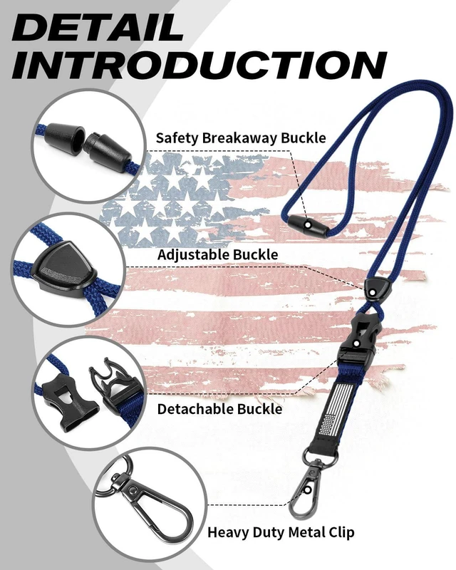 Alt view image 2 of 7 - Badge Holder with Breakaway Lanyard, Carbon Fiber-Texture, 6 Cards American Flag, Quick Release Detachable Buckle, Metal Clip, Heavy Duty ID Card Holder, for Work, Office, All Blue