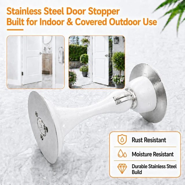 Alt view image 5 of 7 - 6 Pack Magnetic Door Stop No Drilling Door Stop with 3D Adhesive Tapes Keep Door Open Door Stainless Steel Screws for Stronger Mount (White)