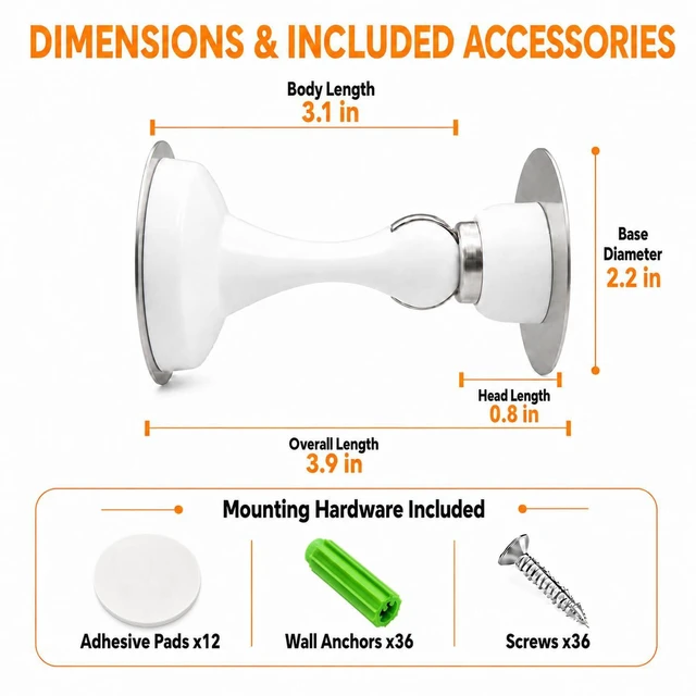 Alt view image 6 of 7 - 6 Pack Magnetic Door Stop No Drilling Door Stop with 3D Adhesive Tapes Keep Door Open Door Stainless Steel Screws for Stronger Mount (White)