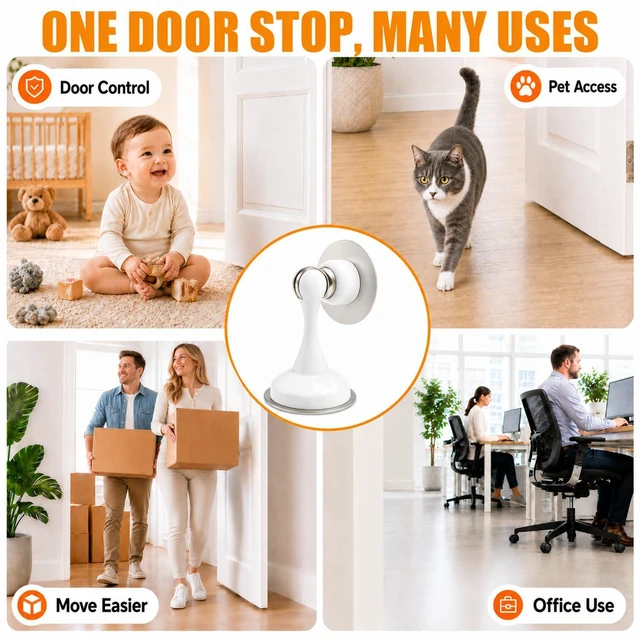Alt view image 7 of 7 - 6 Pack Magnetic Door Stop No Drilling Door Stop with 3D Adhesive Tapes Keep Door Open Door Stainless Steel Screws for Stronger Mount (White)