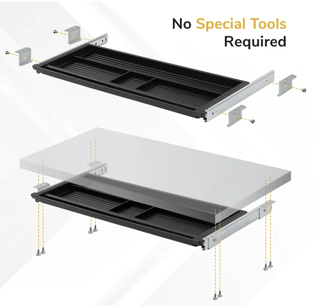 Alt view image 4 of 7 - Under Desk Pencil Drawer, 21.25 W, Ball Bearing Slide-Out Under desk drawer organizer for Office Supplies, Paper & Pencils, Fits Desks Over 1 Thick, Adjustable Extension 16.2528
