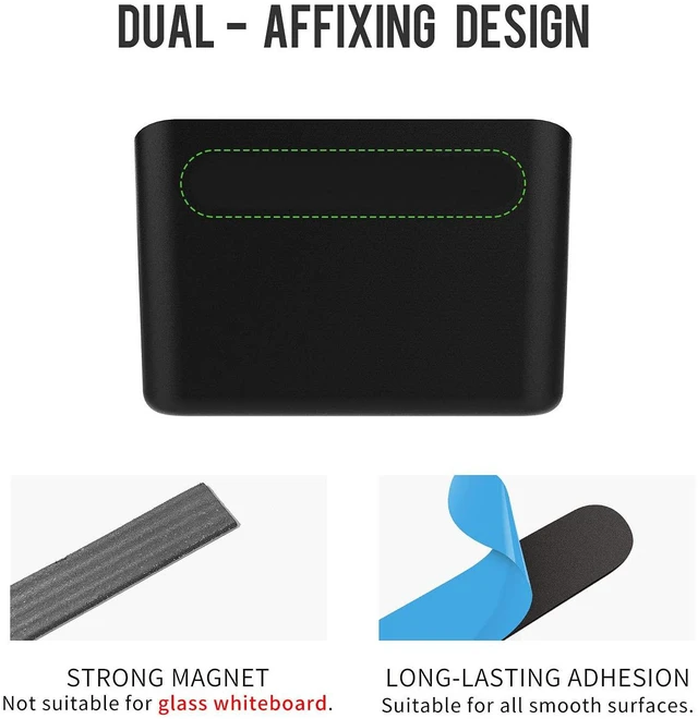 Alt view image 4 of 7 - Magnetic & Adhesive Marker Holder, Whiteboard Accessory Tray, Black 5.3" × 2.2", Holds 1 Eraser and 8 Markers, Supports up to 3.3 lb, 2 Mounting Options, Fits Glass and Refrigerators