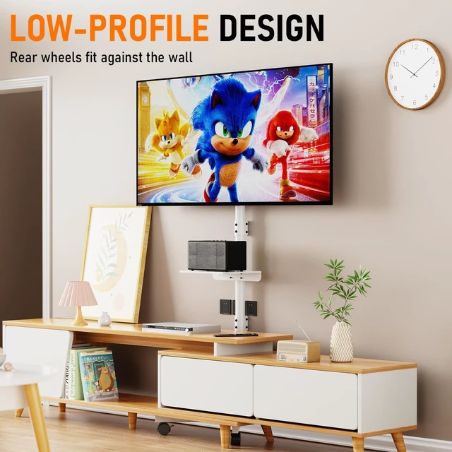 Alt view image 5 of 7 - Rolling TV Stand for 23-60 Inch LCD LED Flat/Curved TVs/Screens 2 Height Adjustable Mobile TV Floor Stand with Shelf / Wheels up to 88Lbs, Portable TV Cart for Bedroom, Living Room, Outdoor
