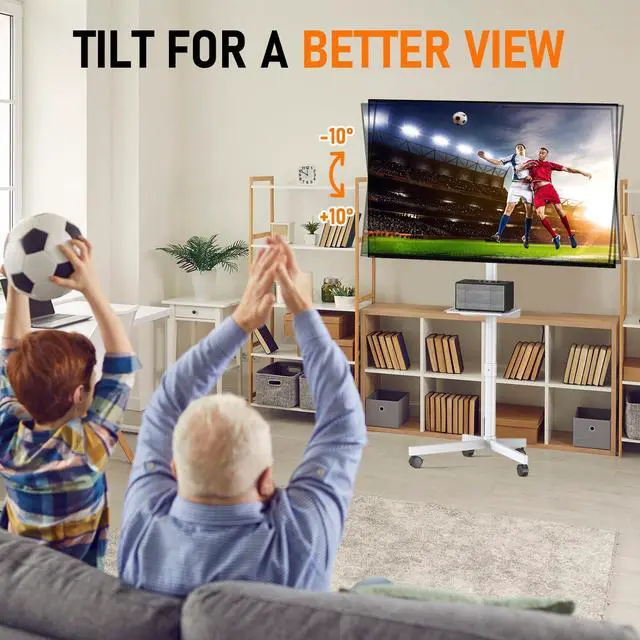 Alt view image 6 of 7 - Rolling TV Stand for 23-60 Inch LCD LED Flat/Curved TVs/Screens 2 Height Adjustable Mobile TV Floor Stand with Shelf / Wheels up to 88Lbs, Portable TV Cart for Bedroom, Living Room, Outdoor
