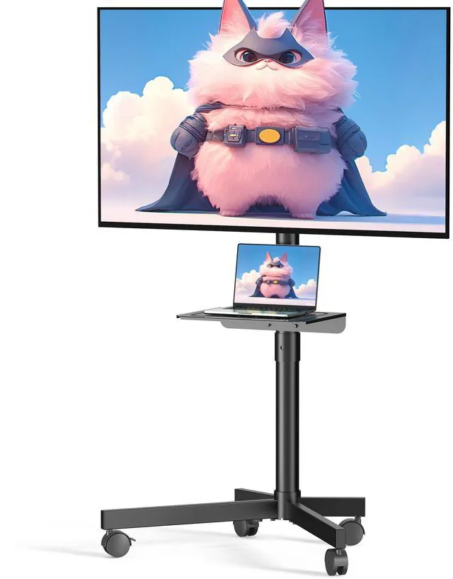 Main image of Rolling TV Stand for 23-60 Inch LCD LED Flat/Curved TVs/Screens 2 Height Adjustable Mobile TV Floor Stand with Shelf / Wheels up to 88Lbs, Portable TV Cart for Bedroom, Living Room, Outdoor