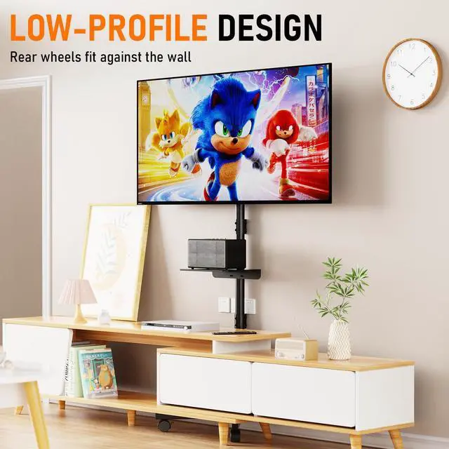Alt view image 5 of 7 - Rolling TV Stand for 23-60 Inch LCD LED Flat/Curved TVs/Screens 2 Height Adjustable Mobile TV Floor Stand with Shelf / Wheels up to 88Lbs, Portable TV Cart for Bedroom, Living Room, Outdoor
