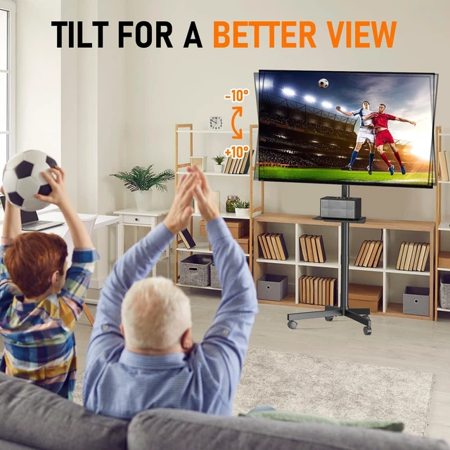 Alt view image 6 of 7 - Rolling TV Stand for 23-60 Inch LCD LED Flat/Curved TVs/Screens 2 Height Adjustable Mobile TV Floor Stand with Shelf / Wheels up to 88Lbs, Portable TV Cart for Bedroom, Living Room, Outdoor