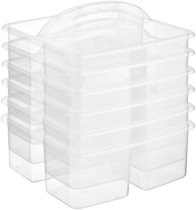 Main image of Plastic Classroom Caddy Organizer with Handle, 6-Pack 3 Compartments Portable Plastic Storage Caddy for Classroom Organization, Table, Desk, Office, Craft Art, Teacher Supply - Clear
