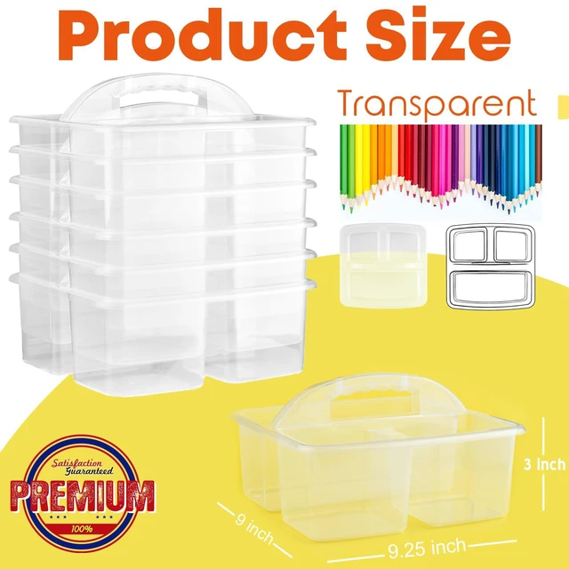 Alt view image 2 of 7 - Plastic Classroom Caddy Organizer with Handle, 6-Pack 3 Compartments Portable Plastic Storage Caddy for Classroom Organization, Table, Desk, Office, Craft Art, Teacher Supply - Clear