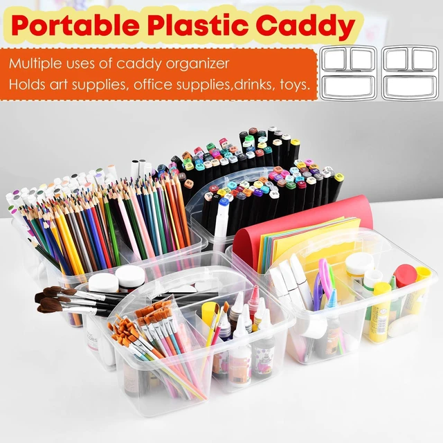Alt view image 4 of 7 - Plastic Classroom Caddy Organizer with Handle, 6-Pack 3 Compartments Portable Plastic Storage Caddy for Classroom Organization, Table, Desk, Office, Craft Art, Teacher Supply - Clear