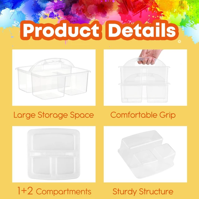 Alt view image 3 of 7 - Plastic Classroom Caddy Organizer with Handle, 6-Pack 3 Compartments Portable Plastic Storage Caddy for Classroom Organization, Table, Desk, Office, Craft Art, Teacher Supply - Clear