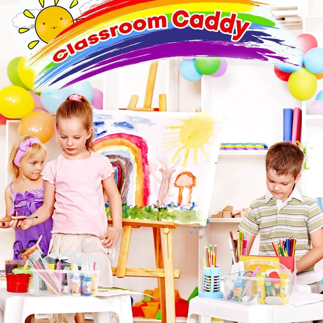 Alt view image 5 of 7 - Plastic Classroom Caddy Organizer with Handle, 6-Pack 3 Compartments Portable Plastic Storage Caddy for Classroom Organization, Table, Desk, Office, Craft Art, Teacher Supply - Clear
