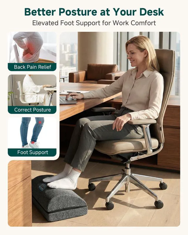 Alt view image 7 of 7 - Heated Footrest Under Desk with Vibration, Adjustable Foot Stool 3 Heat Levels, 3 Vibration Intensities, 2 Adjustable Heights, Lightweight Design, Foot Warmer for Office Chair, Home Desk