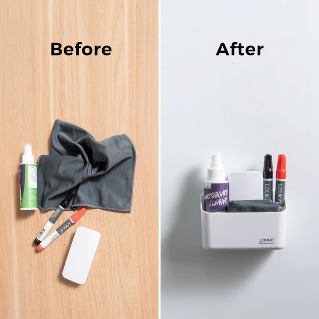 Alt view image 4 of 7 - Magnetic & Adhesive Marker Holder, Whiteboard Accessory Tray, White 5.3" × 2.2", Holds 1 Eraser and 8 Markers, Supports up to 3.3 lb, 2 Mounting Options, Fits Glass and Refrigerators