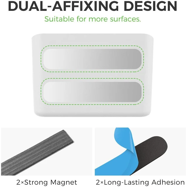 Alt view image 5 of 7 - Magnetic & Adhesive Marker Holder, Whiteboard Accessory Tray, White 5.3" × 2.2", Holds 1 Eraser and 8 Markers, Supports up to 3.3 lb, 2 Mounting Options, Fits Glass and Refrigerators