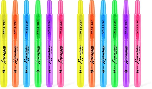 Main image of Retractable Highlighters Assorted Colors: Chisel Tip Click Aesthetic Highlighter Marker Pens Pack Multi Colored Ink No Bleed Smear for Highlighting Journaling (6ct Neon) (Pack of 2)