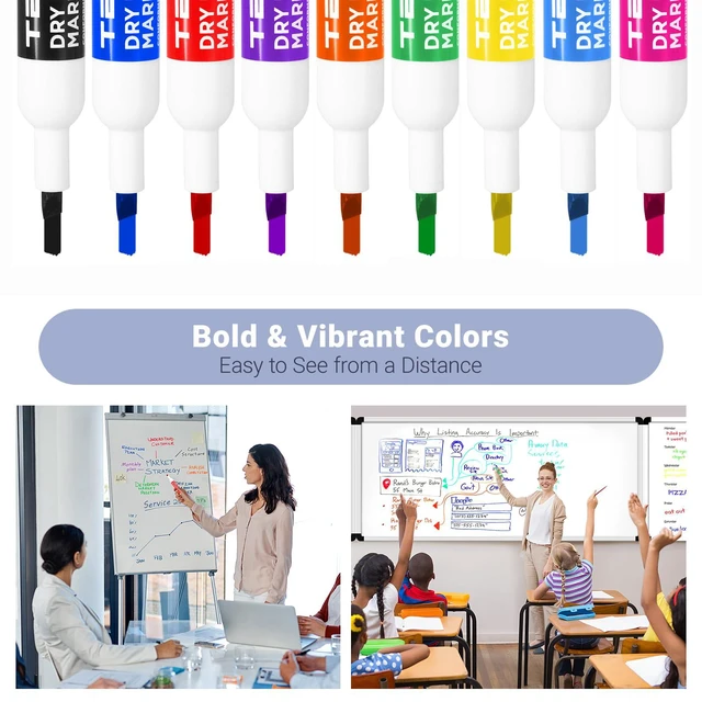 Alt view image 2 of 7 - Dry-Erase Markers - 36 Counts, Chisel Tip Whiteboard Markers for Office/School Supplies, Low Odor (Multicolor - 9 Colors)