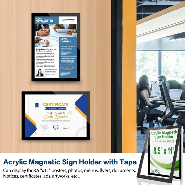 Alt view image 2 of 7 - 8.5" x 11" Acrylic Sign Holder Wall Mount, Self Adhesive Magnetic Display Frame with Nano Tape and Strong Magnetic Frames for Wall, Door, Glass, Home, Store, Office (Black, 3Pack) (Pack of 2)