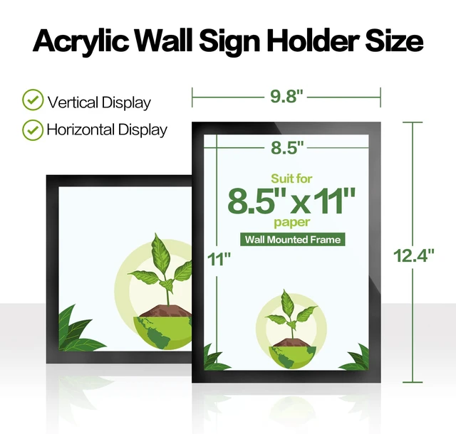Alt view image 3 of 7 - 8.5" x 11" Acrylic Sign Holder Wall Mount, Self Adhesive Magnetic Display Frame with Nano Tape and Strong Magnetic Frames for Wall, Door, Glass, Home, Store, Office (Black, 3Pack) (Pack of 2)