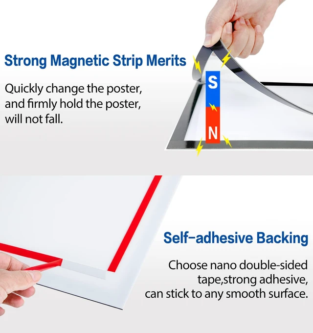 Alt view image 5 of 7 - 8.5" x 11" Acrylic Sign Holder Wall Mount, Self Adhesive Magnetic Display Frame with Nano Tape and Strong Magnetic Frames for Wall, Door, Glass, Home, Store, Office (Black, 3Pack) (Pack of 2)
