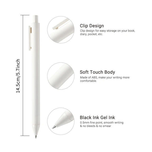 Alt view image 3 of 7 - PURE White Gel Pens 0.7mm Black Ink 10 Count Quick Dry Smooth Writing Aesthetic School Office Supplies Retractable Pens Low Center of Gravity