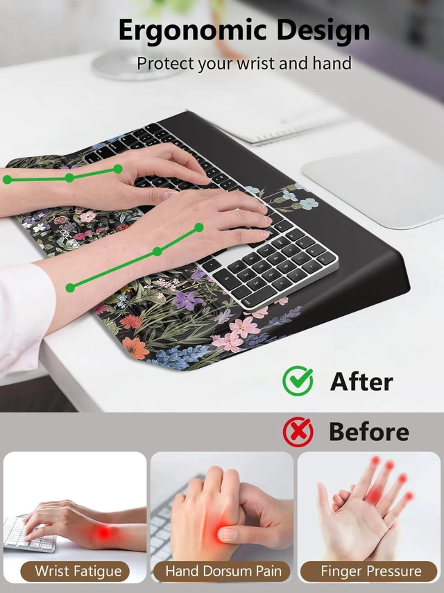 Alt view image 2 of 7 - 2-in-1 Ergonomic Keyboard Stand with Wrist Rest, Flower Comfy Keyboard Riser Holder with Massage Design, Non-Slip Base, Pain Relief for Typing