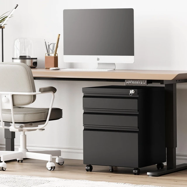 Alt view image 7 of 7 - 3 Drawer File CabinetMobile Filing Cabinet with Lock and WheelsUn-Assembled Metal Under Desk File Cabinets for A4/Letter/Legal SizeBlack