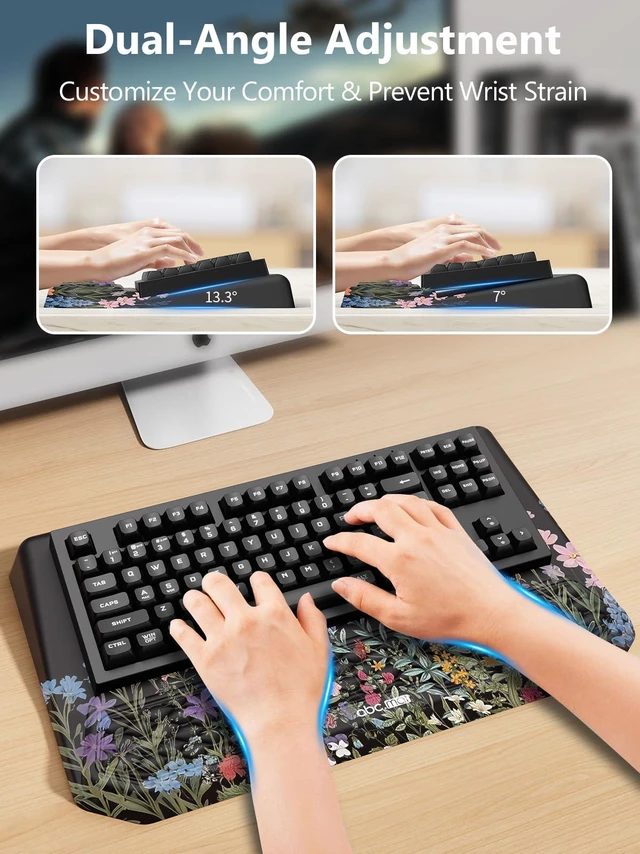 Alt view image 3 of 7 - 2-in-1 Ergonomic Keyboard Stand with Wrist Rest, Flower Comfy Keyboard Riser Holder with Massage Design, Non-Slip Base, Pain Relief for Typing