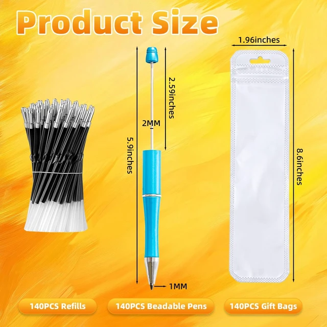 Alt view image 2 of 7 - 420 Pieces DIY Beadable Pen Bulk Kit 140 PCS Ballpoint Pen with Refills & Bags Perfect for Beads Pens Supplies, Beaded Pens for DIY Crafting Office Supplies & Teacher Accessories (Colorful)