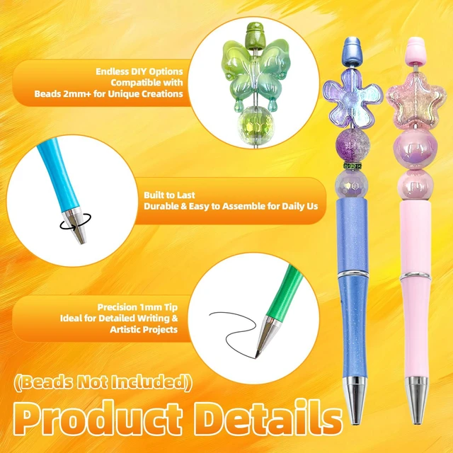 Alt view image 3 of 7 - 420 Pieces DIY Beadable Pen Bulk Kit 140 PCS Ballpoint Pen with Refills & Bags Perfect for Beads Pens Supplies, Beaded Pens for DIY Crafting Office Supplies & Teacher Accessories (Colorful)