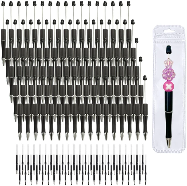 Main image of 420 Pieces DIY Beadable Pen Bulk Kit 140 PCS Ballpoint Pen with Refills & Bags Perfect for Beads Pens Supplies, Beaded Pens for DIY Crafting Office Supplies & Teacher Accessories (Black)