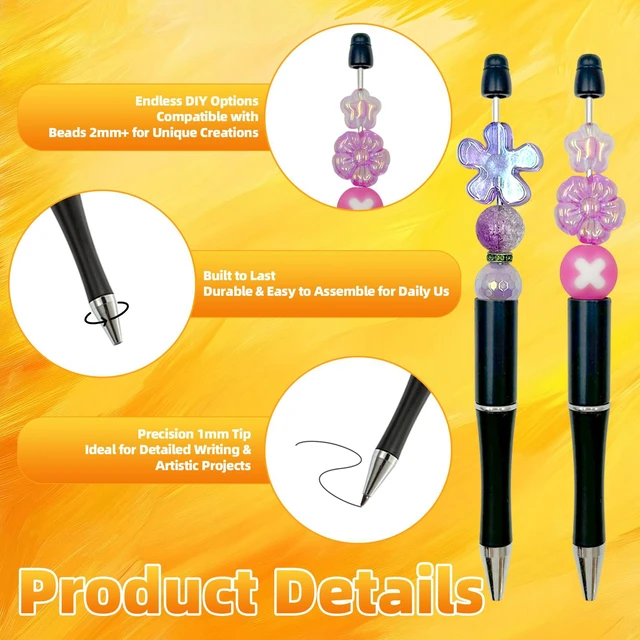 Alt view image 3 of 7 - 420 Pieces DIY Beadable Pen Bulk Kit 140 PCS Ballpoint Pen with Refills & Bags Perfect for Beads Pens Supplies, Beaded Pens for DIY Crafting Office Supplies & Teacher Accessories (Black)