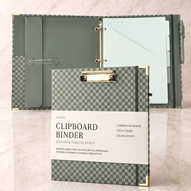 Main image of Aesthetic Clipboard Binder with Dividers - 3 Ring Organizer for Work Sturdy Document Organizer, Clipboard Folder and Planner Folio for Streamlined School Projects, Notes and Office Productivity