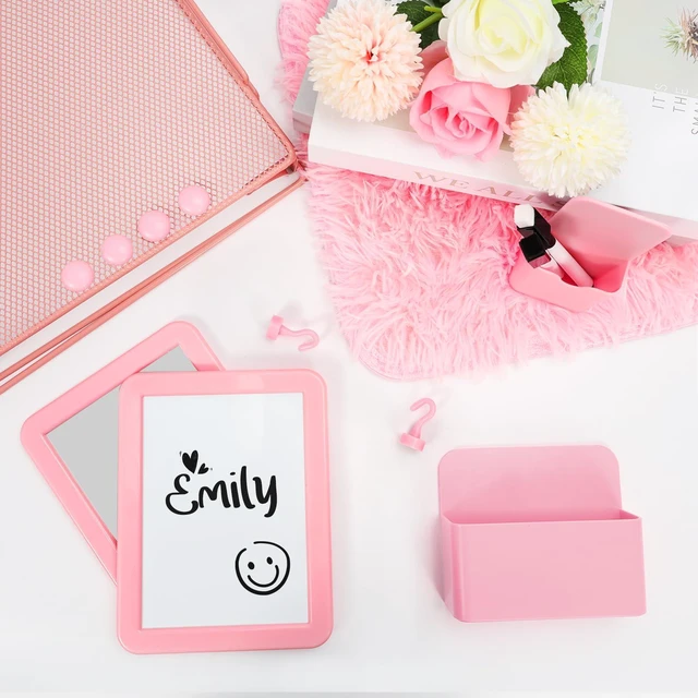 Alt view image 7 of 7 - 15 PCS Pink School Locker Organizer Kit with Shelf and Accessories Locker Accessories Include Shelf, Rug, Magnetic Mirror, Whiteboard with Marker and Nails for Girls' Back to School