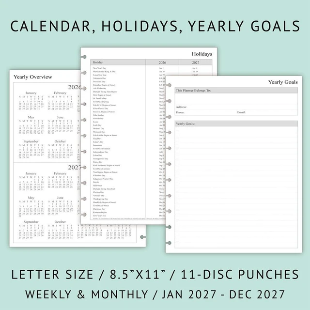 Alt view image 4 of 7 - 2027 Weekly Planner Refills for 11-Discbound Notebooks, Monthly Tabs, 11-Disc Punches, Letter Size, 8-1/2" x 11"